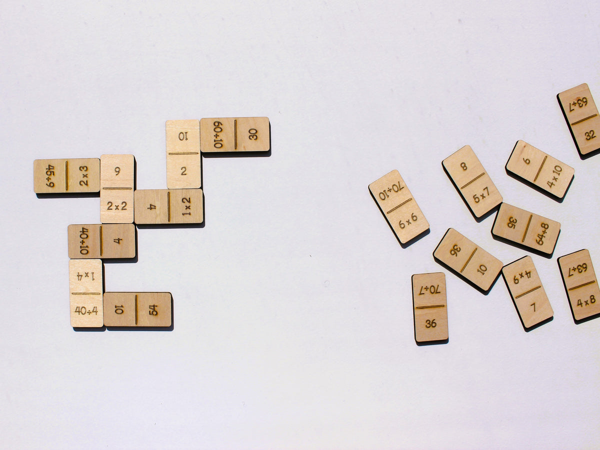 Multiplication & Division Math Dominoes | Wooden Hands-On Times Tables Practice Game