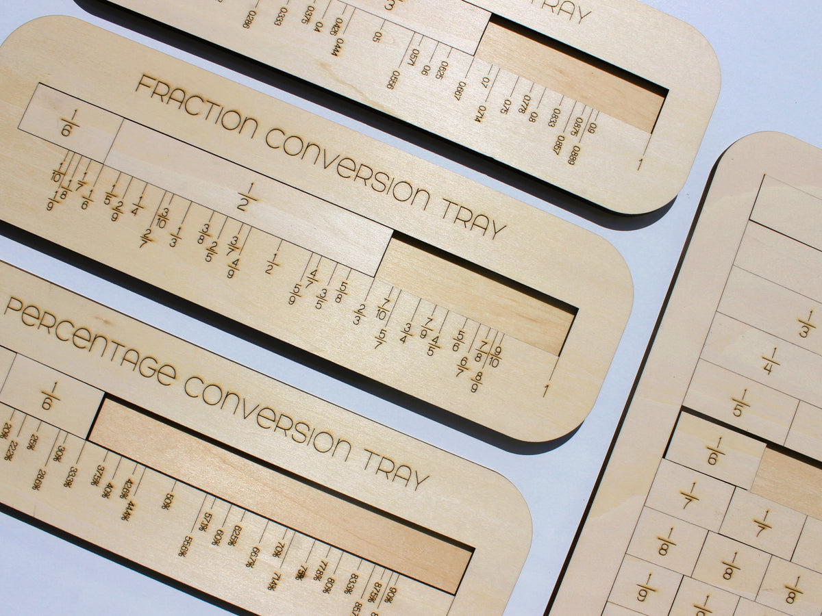 Fraction Wall & Conversion Trays | Wood Hands-On Fraction Learning Manipulative for Kids
