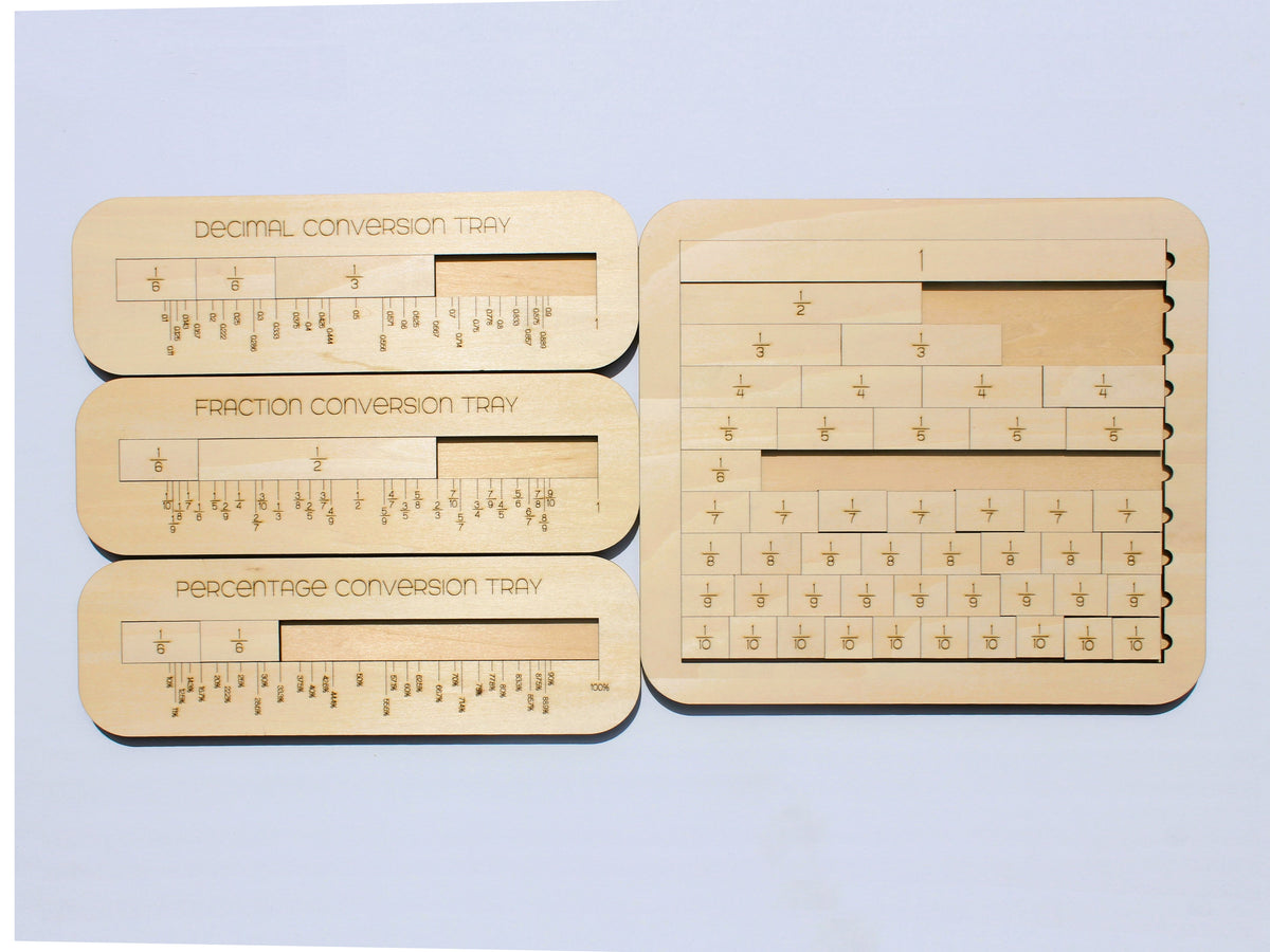 Fraction Wall & Conversion Trays | Wood Hands-On Fraction Learning Manipulative for Kids