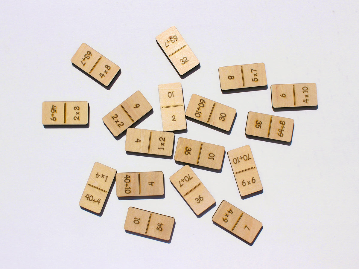 Multiplication & Division Math Dominoes | Wooden Hands-On Times Tables Practice Game