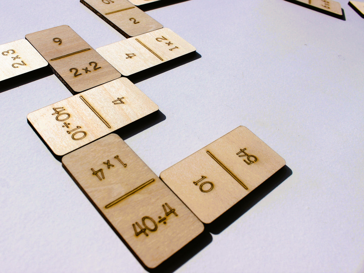 Multiplication & Division Math Dominoes | Wooden Hands-On Times Tables Practice Game