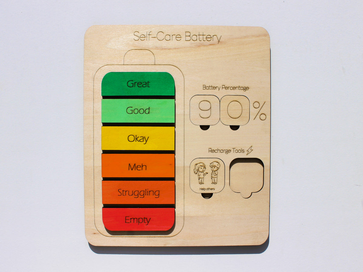 Self-Care Battery for Kids | Wooden Emotional Regulation & SEL Learning Tool