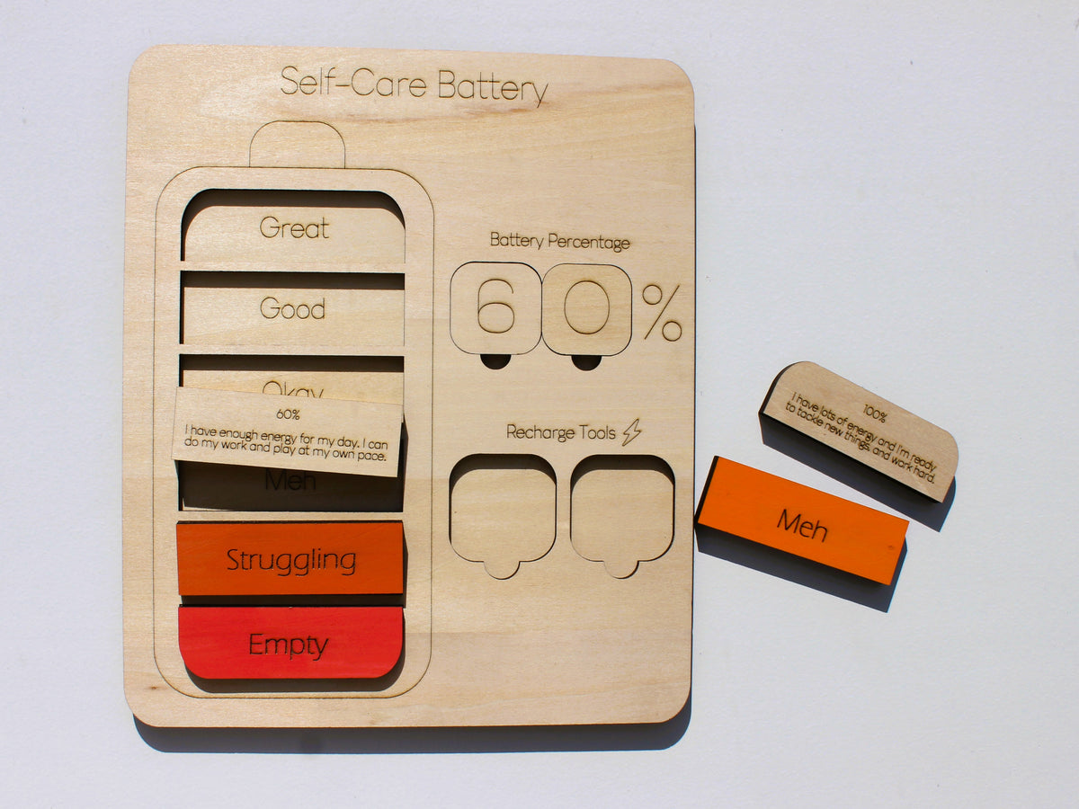 Self-Care Battery for Kids | Wooden Emotional Regulation & SEL Learning Tool