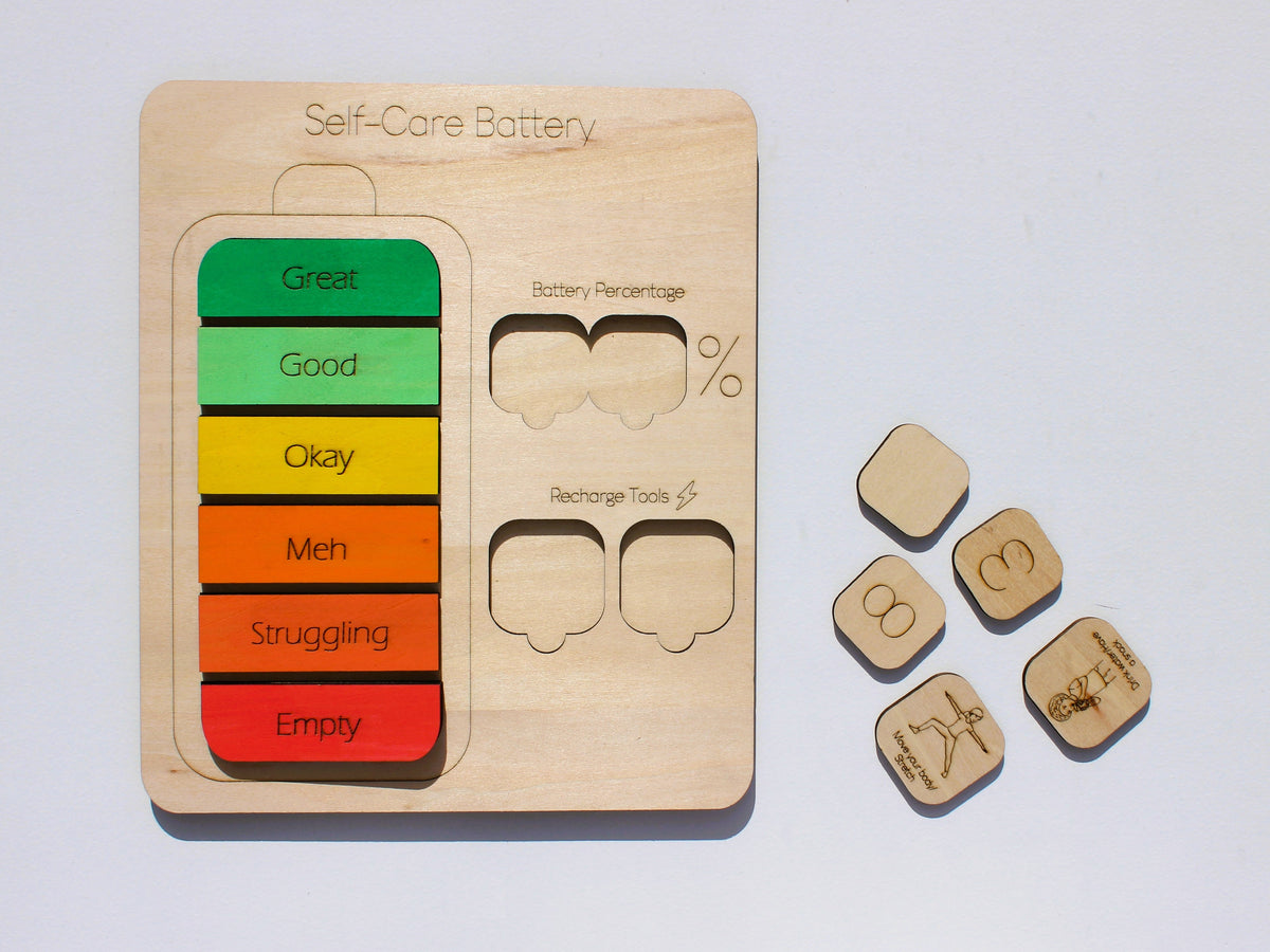 Self-Care Battery for Kids | Wooden Emotional Regulation & SEL Learning Tool