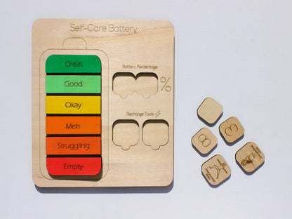 Self-Care Battery for Kids | Wooden Emotional Regulation & SEL Learning Tool