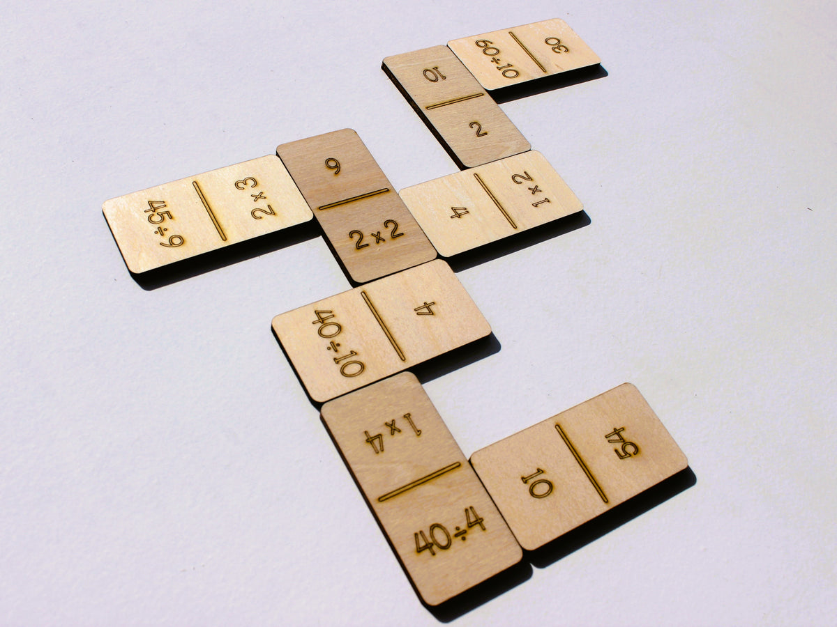 Multiplication & Division Math Dominoes | Wooden Hands-On Times Tables Practice Game