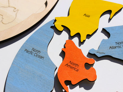 Oceans & Continents Map Puzzle | Wooden World Geography Learning Tool for Kids